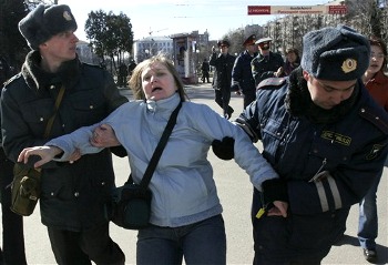 Russian militia in action at riot