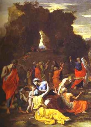 Caritas Romana scene in Nicolas Pousin: Gathering Manna