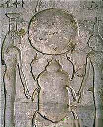 Khepri, the rising sun between Isis and Nephthys