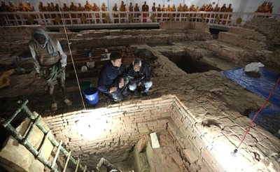 beneath Maya Devi Temple in Lumbini, Nepal