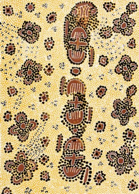 Molly Tasman Napurrurla, Warlpiri, 2003, Marrkirdi Jukurrpa: Wild Bush Plum Dreaming