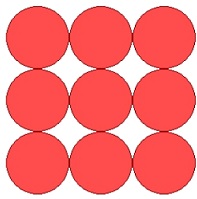 plokštumą pildoma skrituliais: kvadratinė gardelė